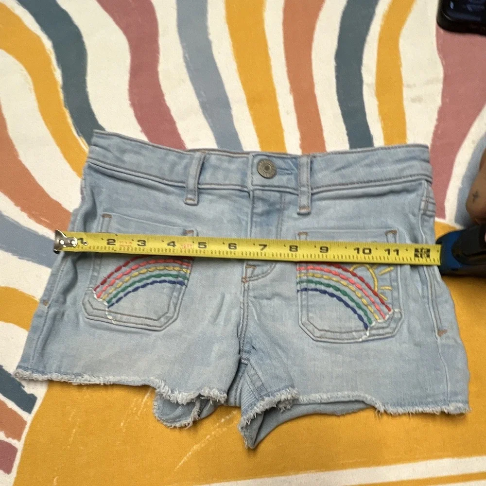 GAP Girls Size 8 Light Wash Denim Stretch Cut-Off Shorts Rainbow Pockets 234.1